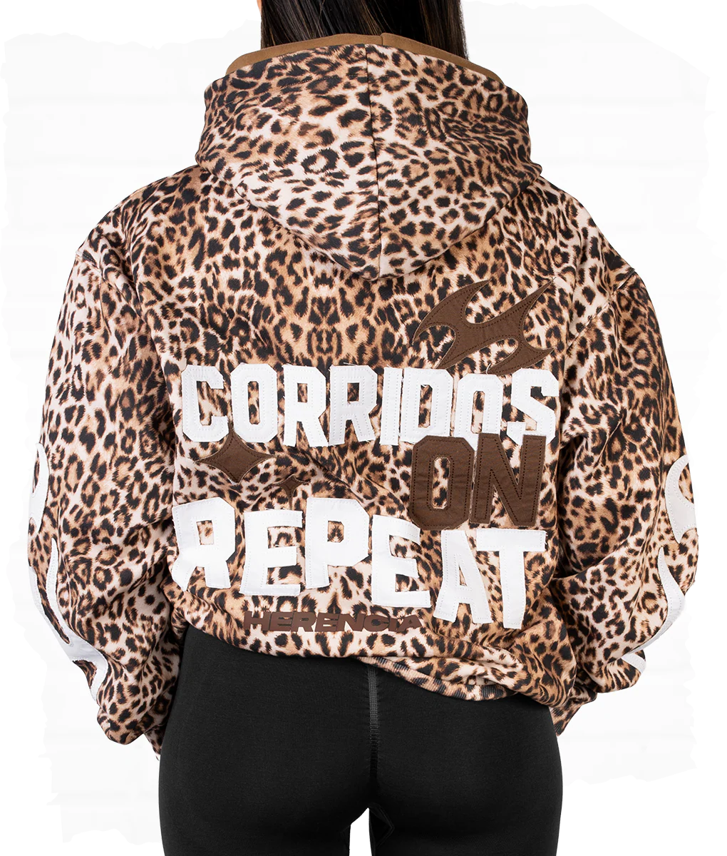Corridos On Repeat Leopard Hoodie - Image 3