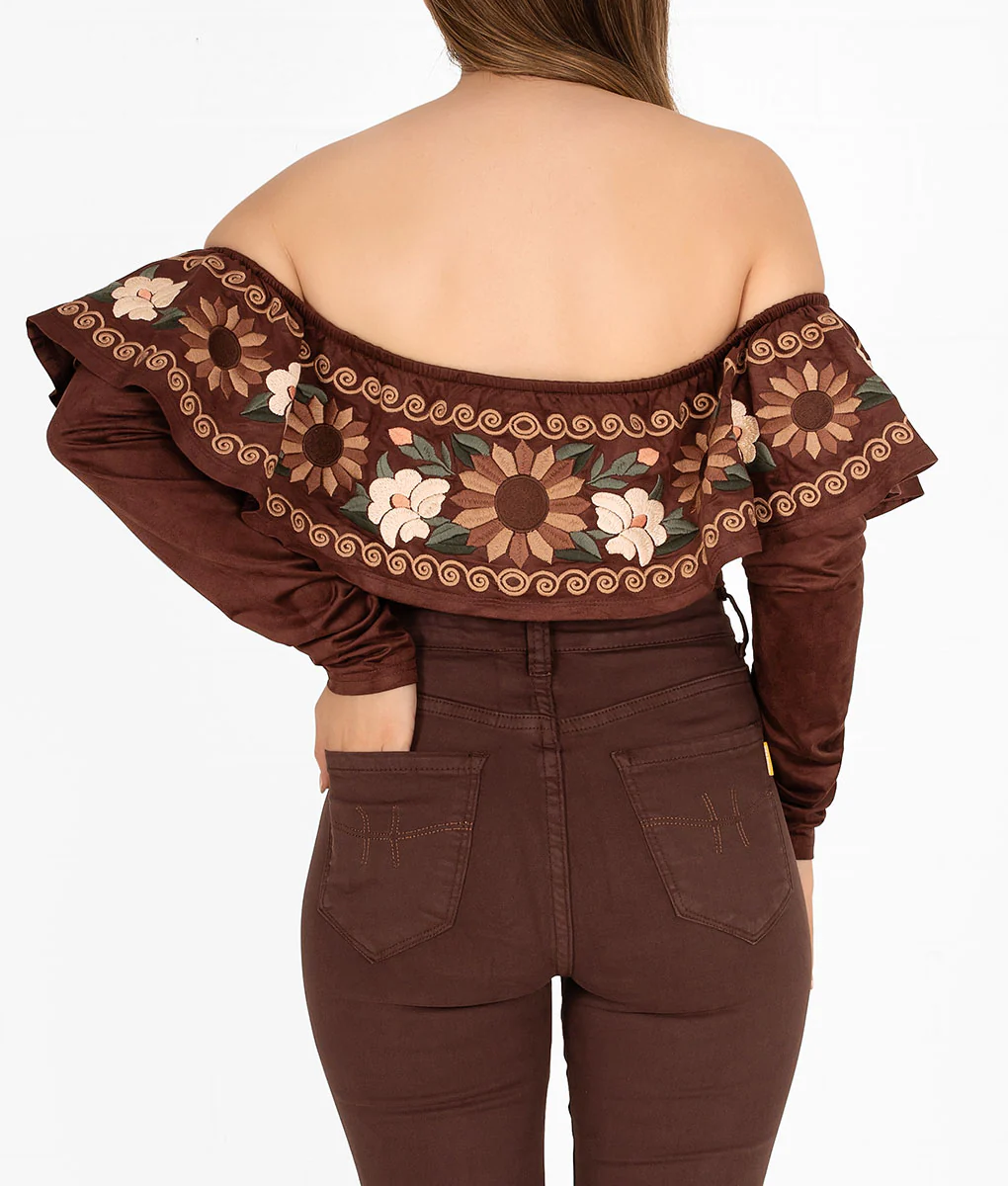 Paisana Embroidered Long Sleeve Bodysuit Holiday Edition- Brown - Image 3