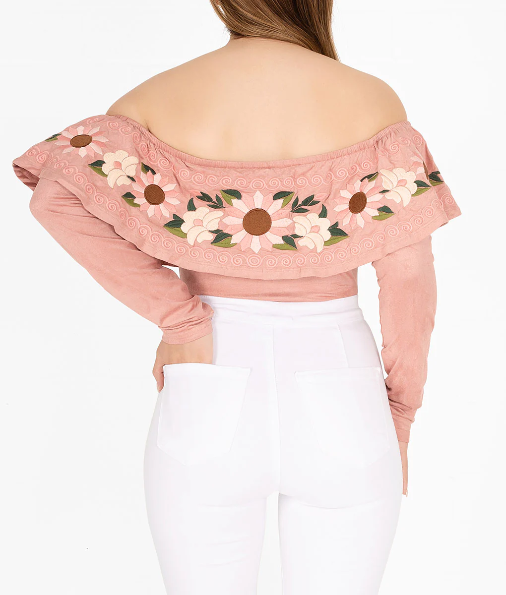 Paisana Embroidered Long Sleeve Bodysuit Holiday Edition-Pink - Image 3