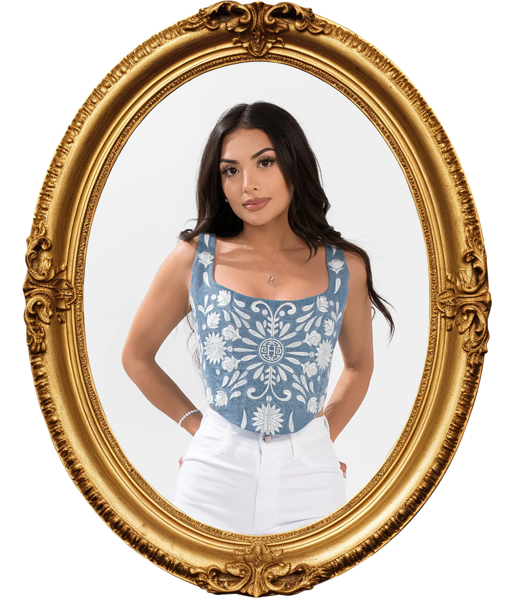 Plebita Embroidered Corset Top- Denim Blue - Image 4